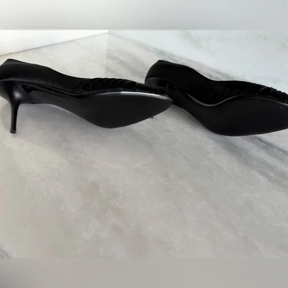 Salvatore Ferragamo Black Satin Pleated Peep-Toe Heels • 9 • NEW - Picture 8 of 11